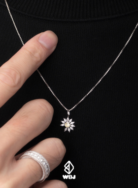 wbj定制珠宝 笑脸 微型DIY小菊花吊坠 银镀金S925纯银 银饰