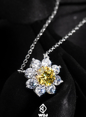 WBJ定制珠宝 太阳花链牌 吊坠银饰S925银镀金 满镶嵌小吊坠项链