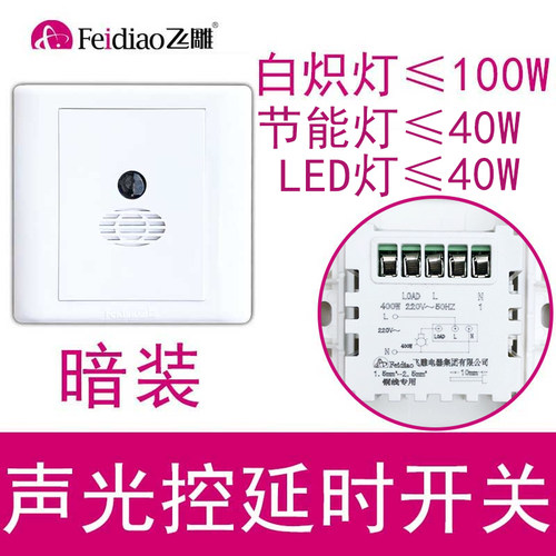 飞雕暗装二线LED声光控开关延时楼道感应自动声控灯走廊家用节能 - 图3