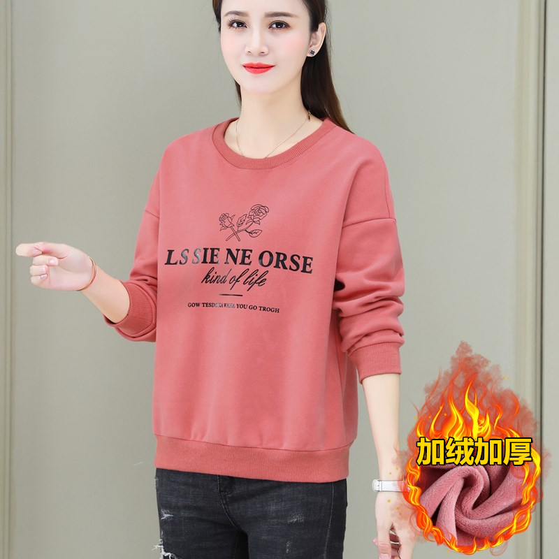 2023年新款圆领韩版加绒加厚保暖上衣