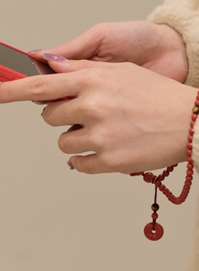 天然原矿朱砂手机链挂绳挂件坠子可套手腕本命年转运珠平安礼物