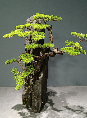 美空花舍高仿真假山石迎客松定制