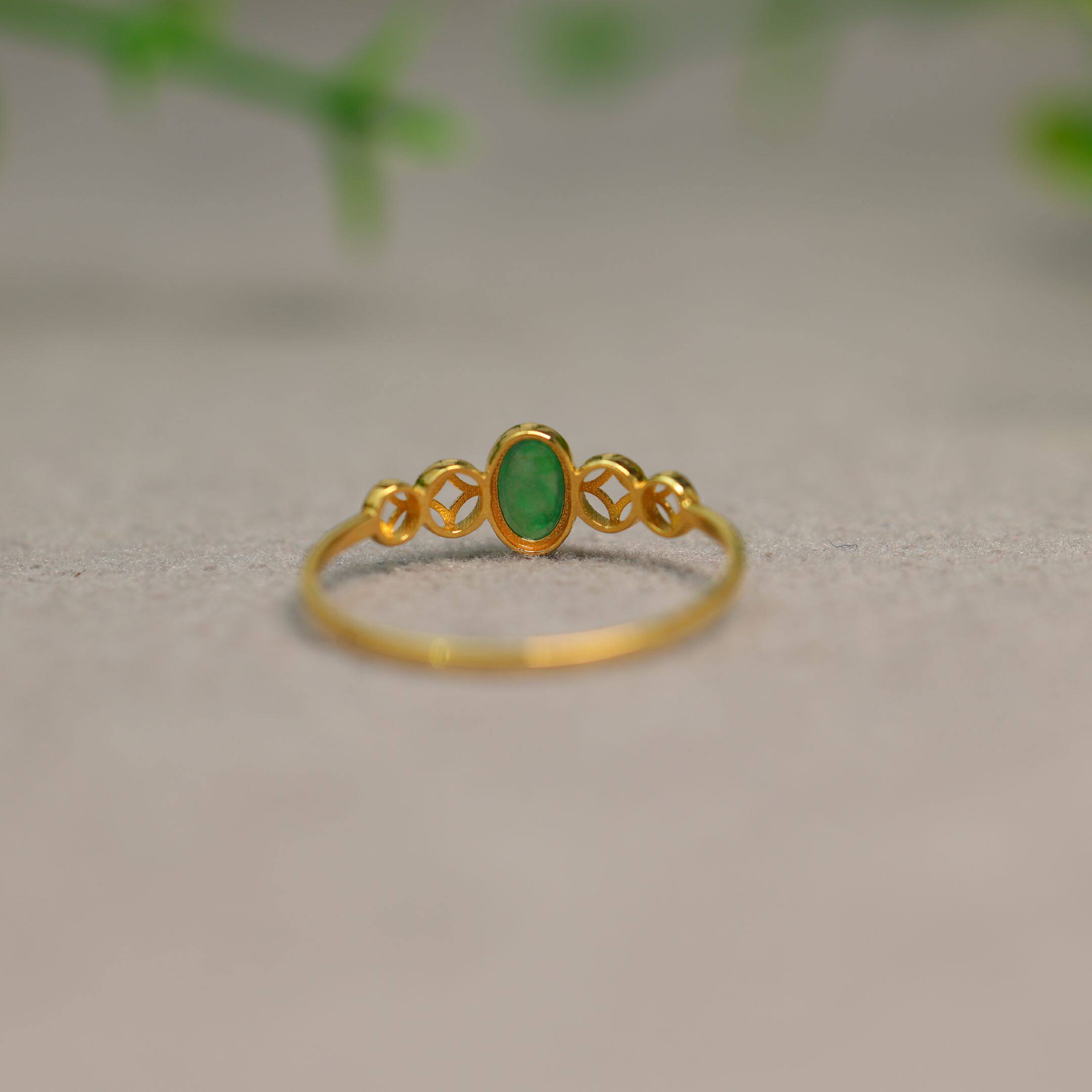 Myanmar natural grade A jadeite cabochon ring