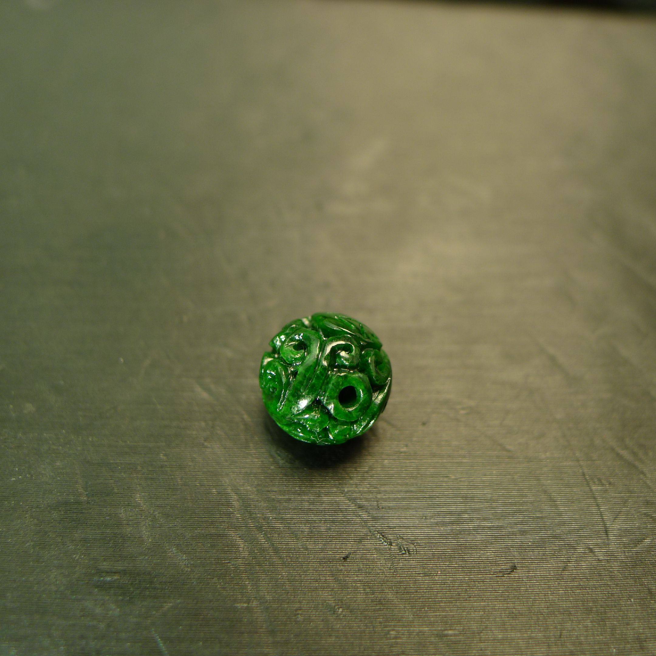 #L034辣绿天然A货翡翠团寿龙纹雕花圆珠子,淘宝优惠券,粉丝福利购,淘宝优惠卷