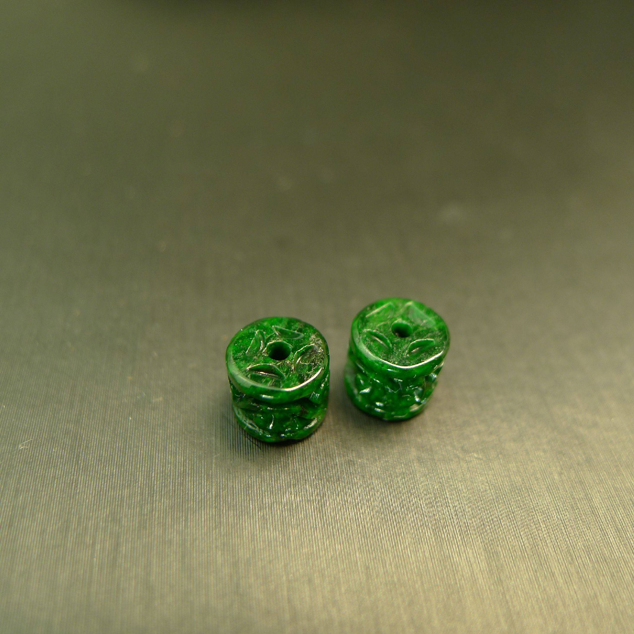 #J593一对辣绿缅甸天然A货翡翠圆柱形雕花管珠桶珠吊坠顶珠,淘宝优惠券,粉丝福利购,淘宝优惠卷