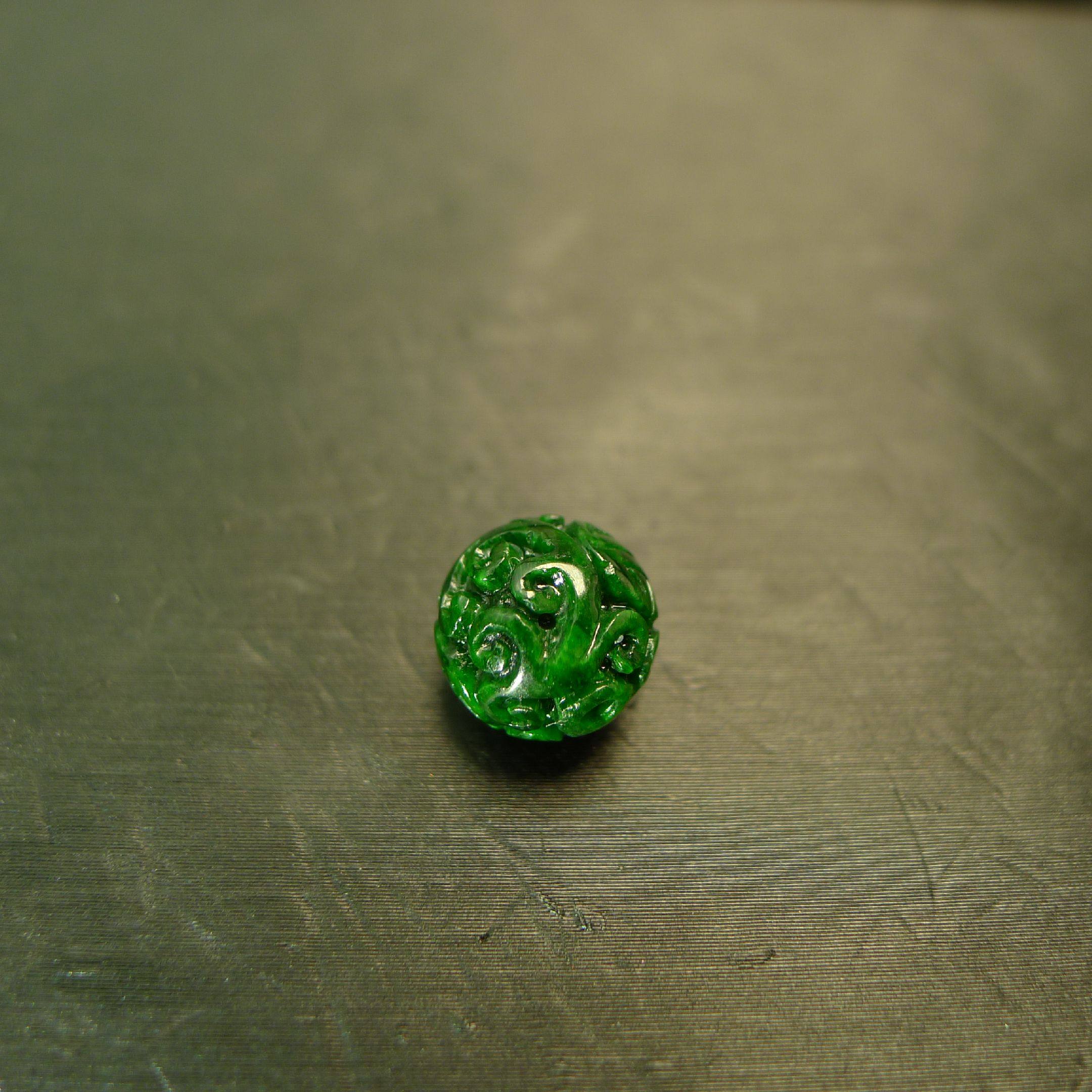 #L034辣绿天然A货翡翠团寿龙纹雕花圆珠子,淘宝优惠券,粉丝福利购,淘宝优惠卷