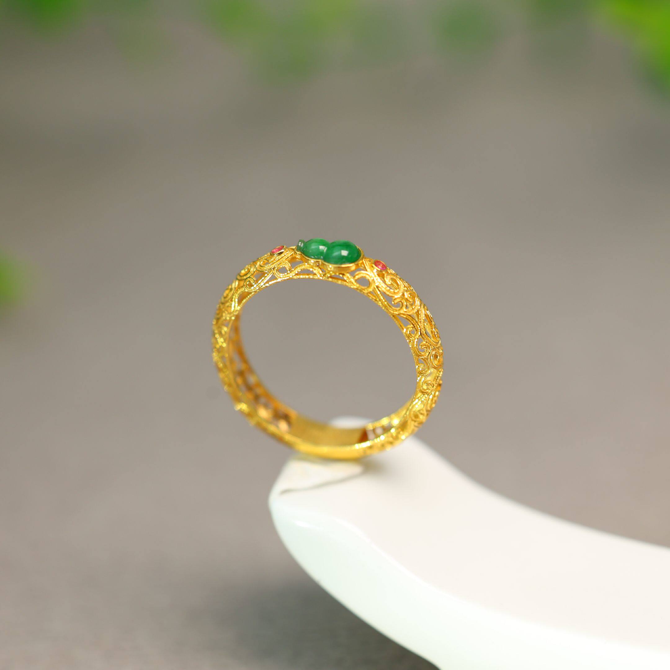 Ice Burmese natural A-grade gourd ring for women
