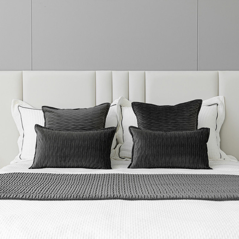 灰色绒面压褶酒店床品套件现代简约样板间床旗床尾巾民宿抱枕,淘宝优惠券,粉丝福利购,淘宝优惠卷