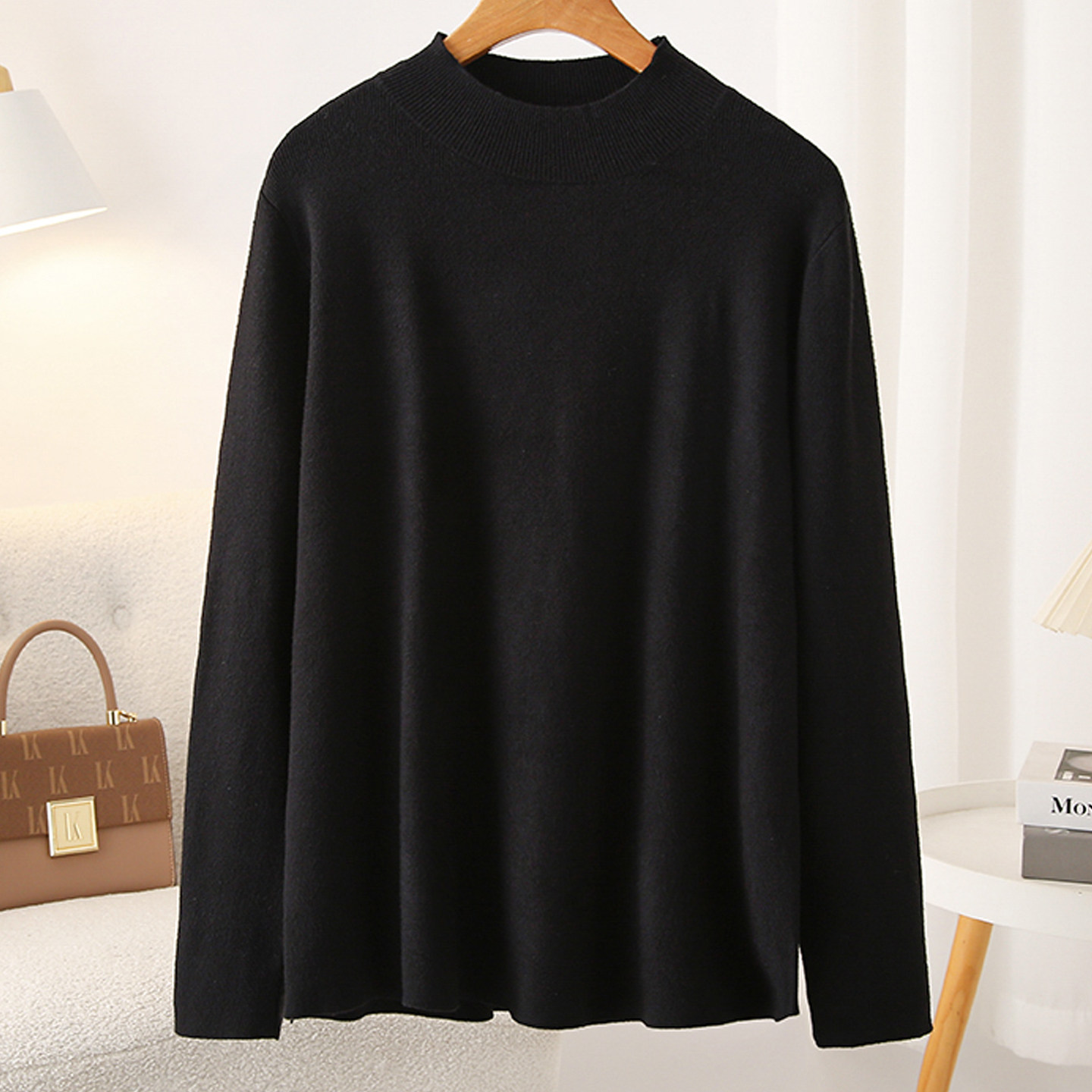 简约百搭半高领纯色针织衫秋冬亲肤保暖内搭毛衣胖mm大码遮肉上衣,淘宝优惠券,粉丝福利购,淘宝优惠卷