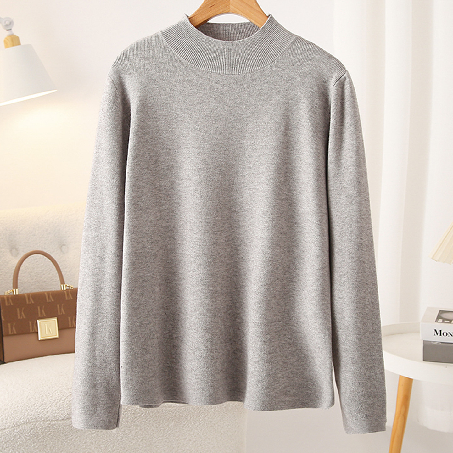 简约百搭半高领纯色针织衫秋冬亲肤保暖内搭毛衣胖mm大码遮肉上衣,淘宝优惠券,粉丝福利购,淘宝优惠卷