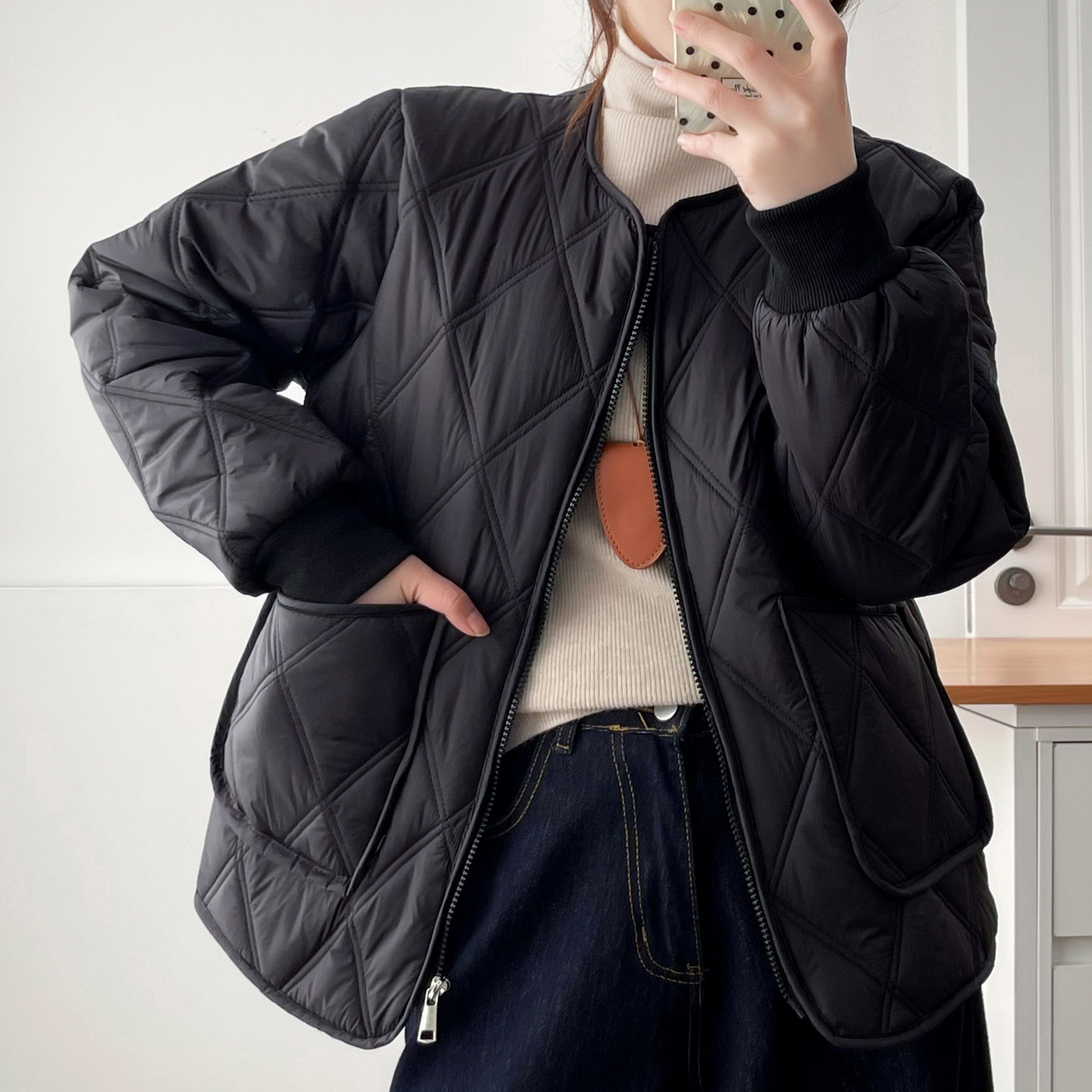 2025冬季轻薄不臃肿保暖棉衣胖mm200斤减龄大码棉服菱格拉链外套,淘宝优惠券,粉丝福利购,淘宝优惠卷