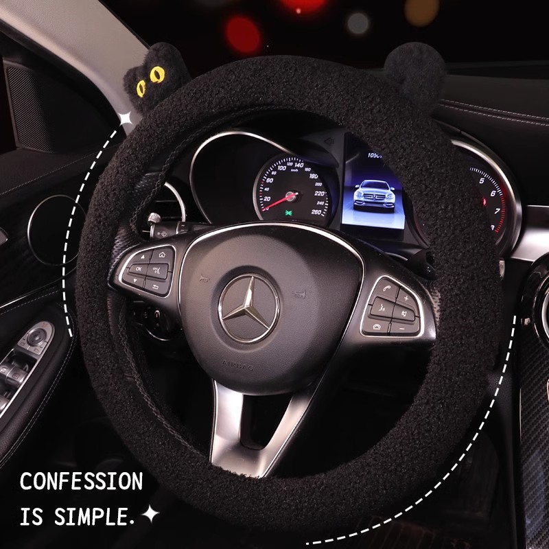 汽车方向盘套冬季女性短毛绒保暖防滑通用型韩国可爱创意卡通把套 - 图2