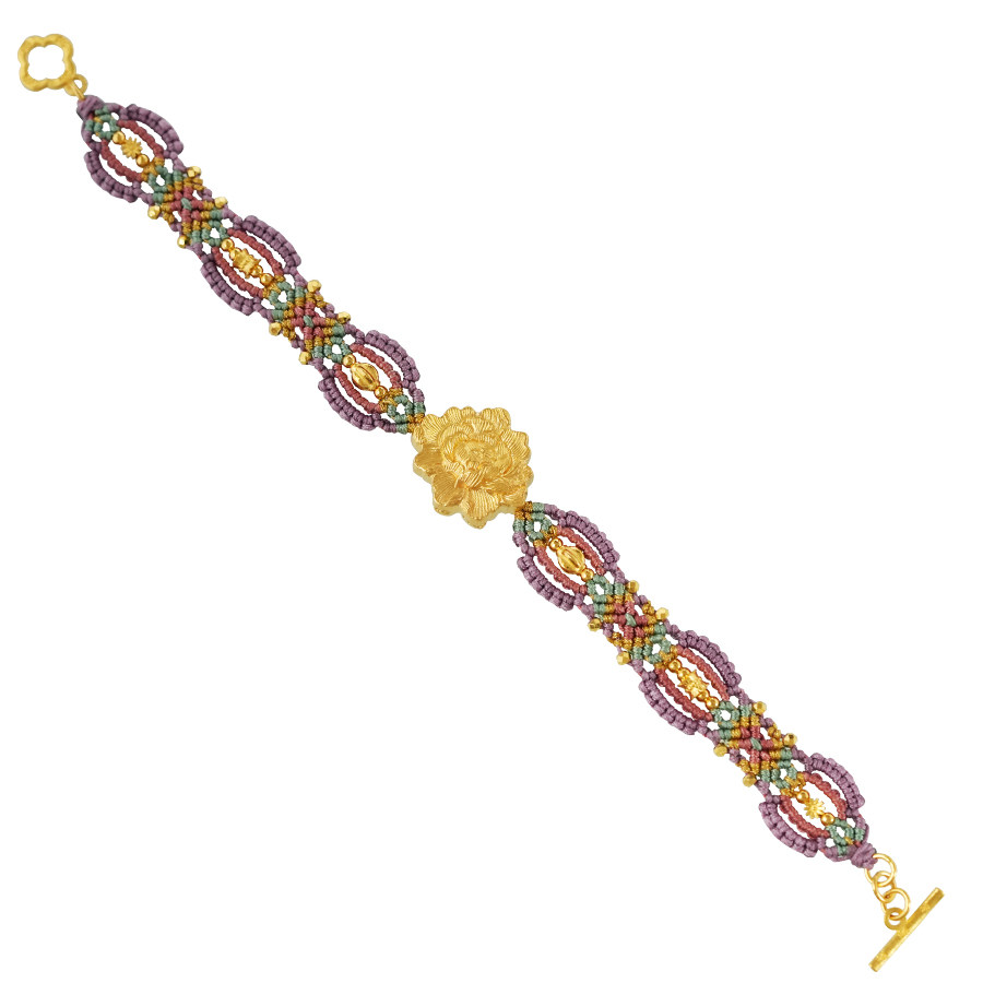 【牡丹】叶子家设计款精工錾刻手工编绳黄金手链,淘宝优惠券,粉丝福利购,淘宝优惠卷