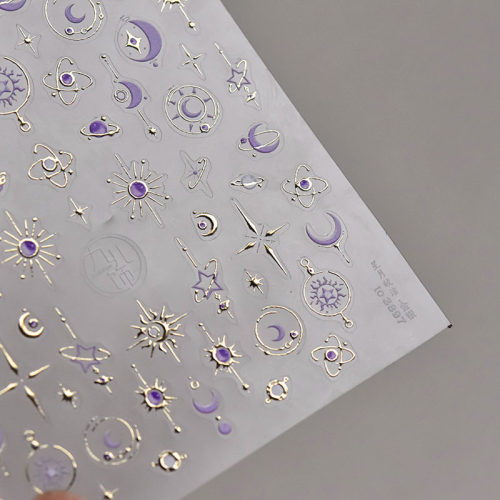 烫金星月蝴蝶美甲贴纸tomoni浮雕5d日系月亮星星芒指甲贴纸装饰品 - 图1