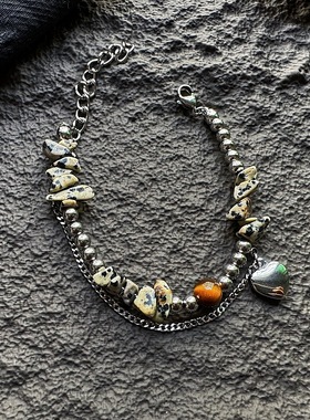 加格 不规则碎石手链斑点石珠原创设计感男女爱心吊坠配饰新款ins