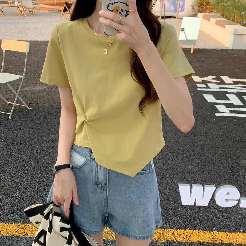 Irregular T-shirt women summer tops tshirt Ladies Crop Top-图1