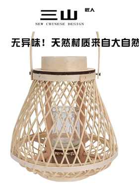 酒店中式婚礼布景竹编灯笼古风装饰藤编手工风灯落地镂空灯罩摆件
