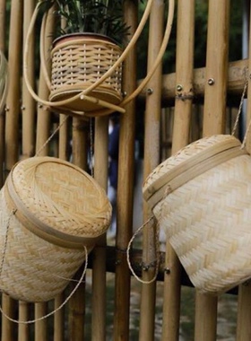 纯手工竹编制品普洱茶包装盒七子饼礼品盒收纳竹箩筐盒礼盒圆形