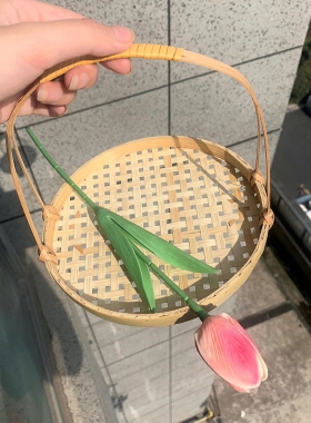 手提花篮古风提花簸箕点心摆盘盘子糕点网红婚礼订婚汉服拍摄道具