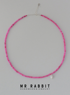 火龙果玫粉色小粒天然石淡水珍珠吊坠项链925银小众ins显白锁骨链