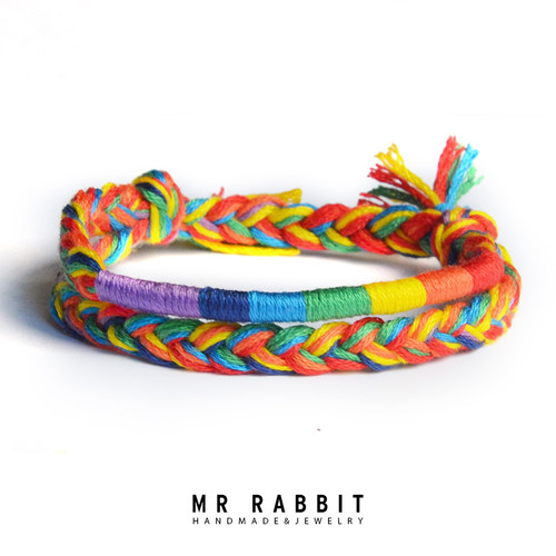 手工定制编织纯手工编织混色幸运许愿手绳 彩虹 rainbow快乐童真 - 图1