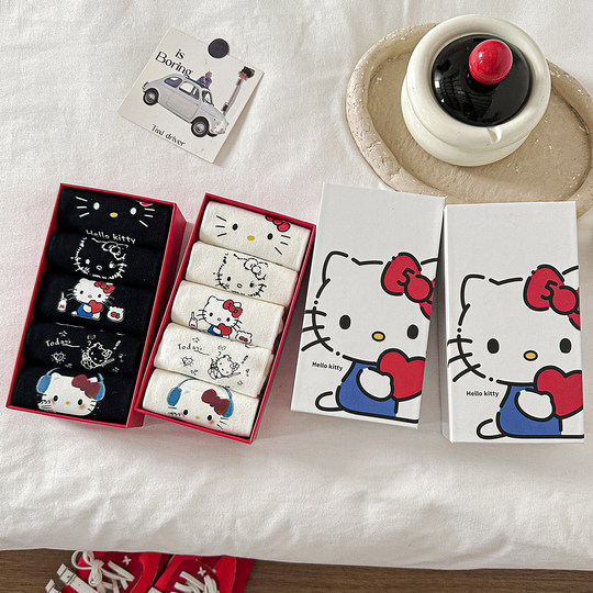 Gift box KT cat boat socks pure cotton boneless