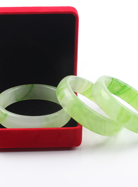 扁条绿色椭圆形琉璃飘花玉手镯