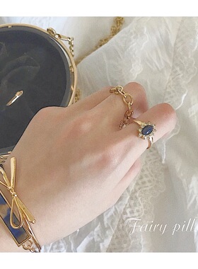 御姐风法式复古少女系蓝色戒指
