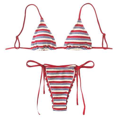 系带挂脖条纹比基尼日系甜美沙滩分体泳衣高级感网红泳装bikini - 图3
