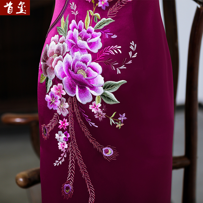 首玺复古旗袍中长款新款高端中国风优雅新中式收腰显瘦时尚连衣裙-图2