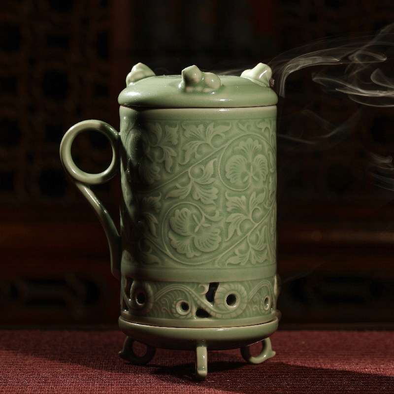 观复闻香卮杯 独创耀州窑青瓷牡丹吉祥纹 一杯两用办公品茗闻香