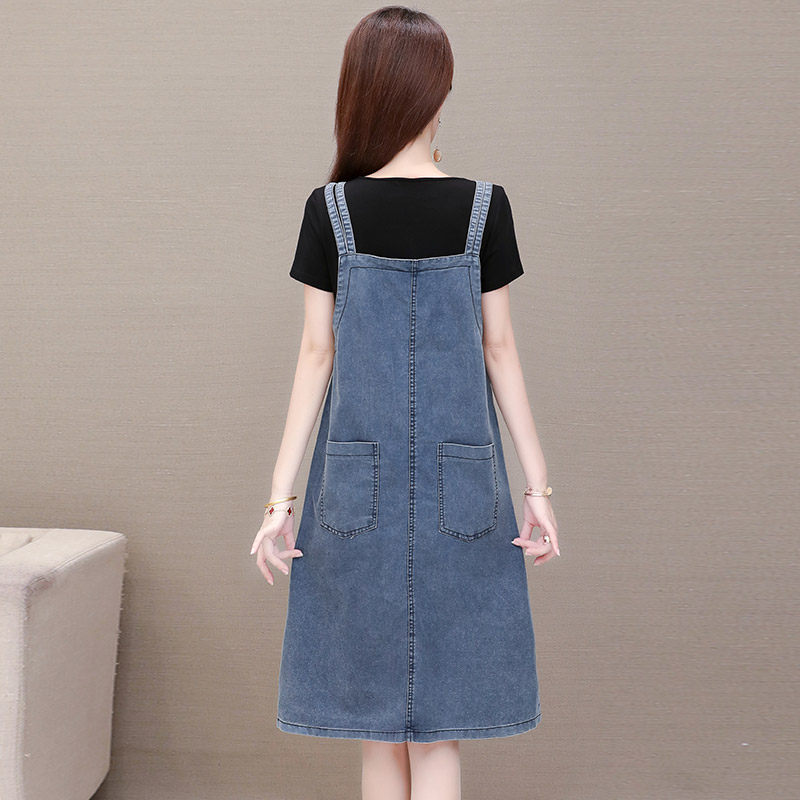 薄牛仔背带假两件2020夏新款连衣裙 帛莉图连衣裙