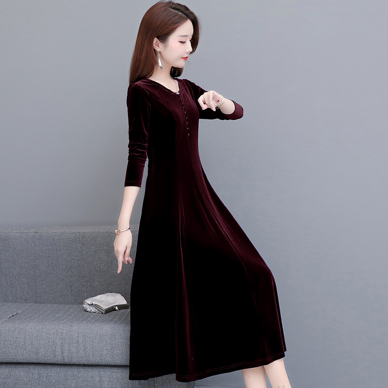 金丝绒花瓣领2020秋季新款连衣裙 帛莉图连衣裙