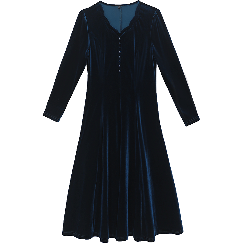 金丝绒花瓣领2020秋季新款连衣裙 帛莉图连衣裙