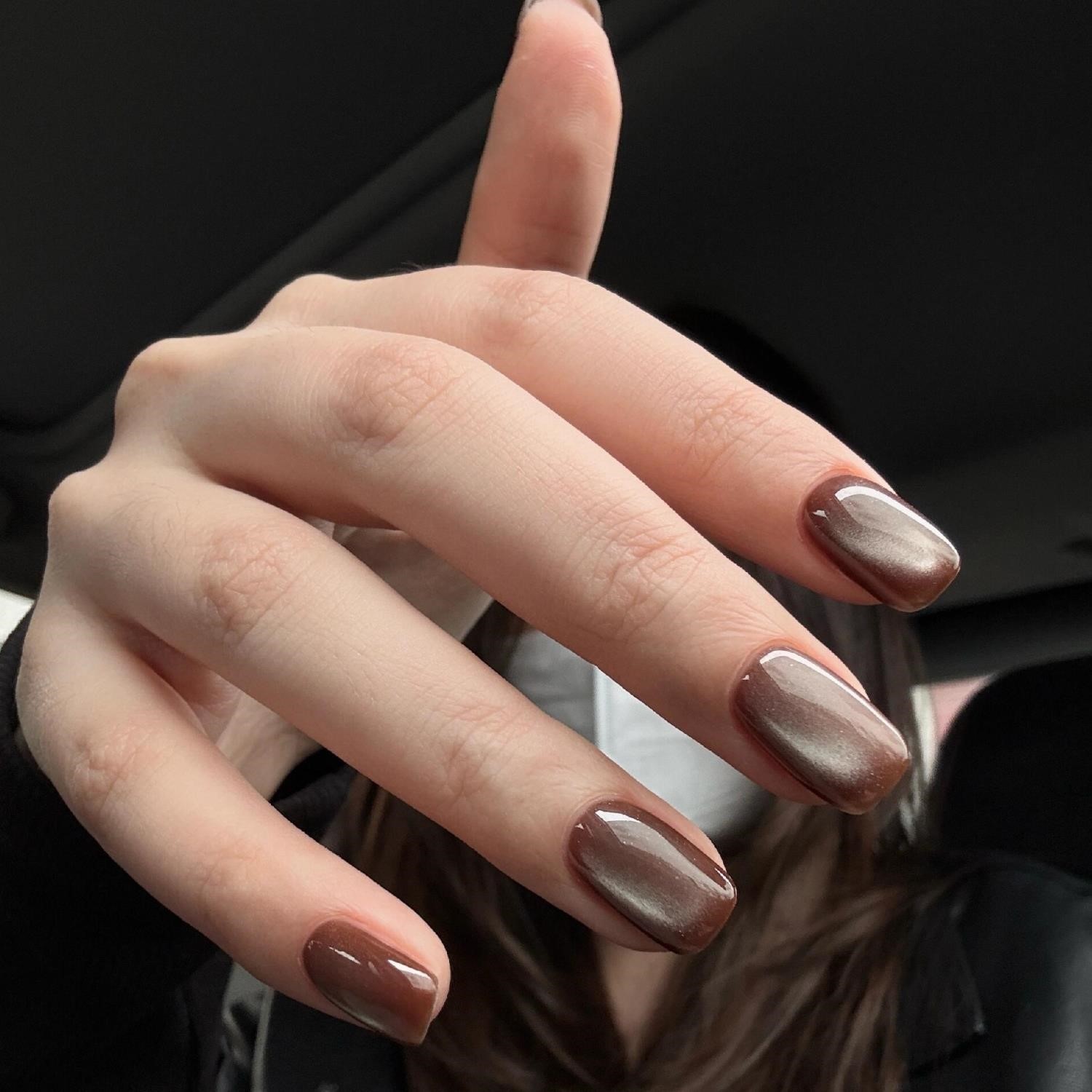 2025年棕色纯手工穿戴甲美拉德秋冬款猫眼高级简约显白百搭美甲,淘宝优惠券,粉丝福利购,淘宝优惠卷