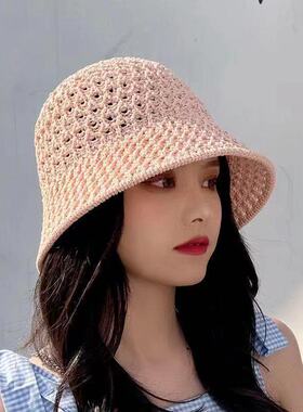 春夏季新款防晒沙滩太阳帽夏天女百搭帽子大脸显瘦折叠易携带黑色