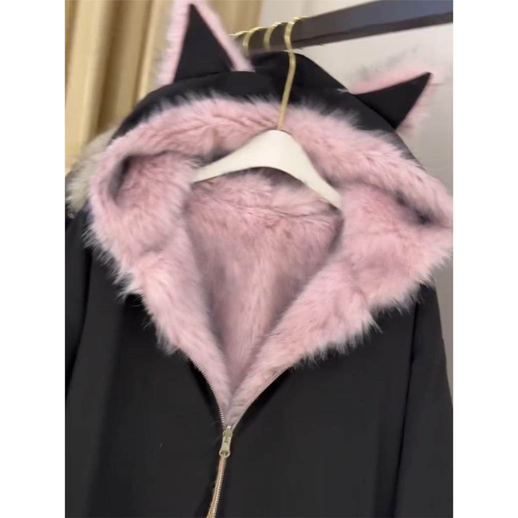 双面穿棉服猫耳朵加绒连帽外套女冬季2025冬季两穿加厚毛毛棉衣,淘宝优惠券,粉丝福利购,淘宝优惠卷