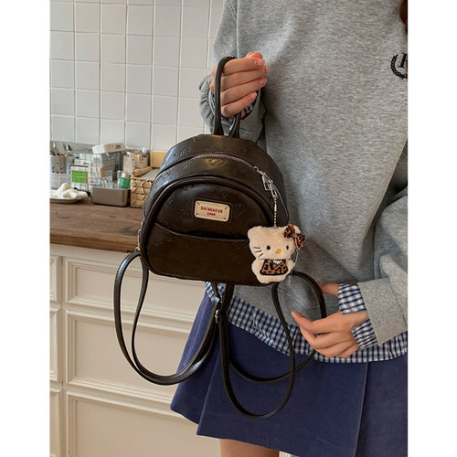 复古可爱压花双肩小包包女式2025新款秋冬高级感韩系时尚通勤背包 - 图2