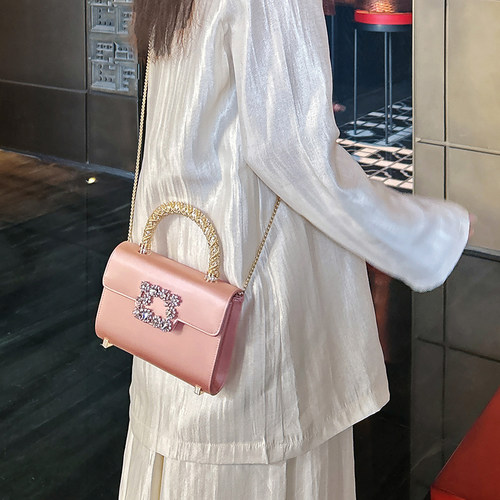 Royeer viuoar/ Rv女包晚装包水钻金属手柄链条单肩斜挎包24新款 - 图0