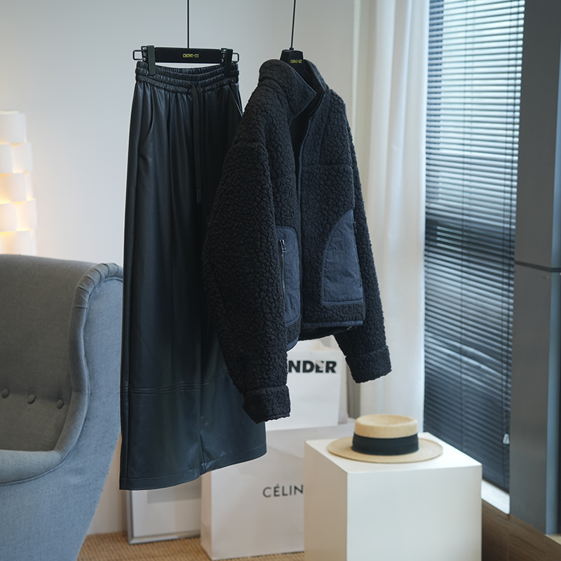 酷飒保暖双在线！宽松显瘦休闲立领羊羔毛短款外套女上衣秋冬A64Q - 图3