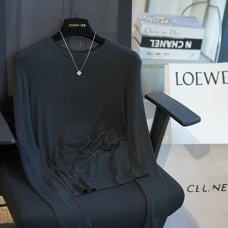 官网热销10万+羊绒天丝混纺圆领长袖T恤打底衫女内搭秋季新款A59A