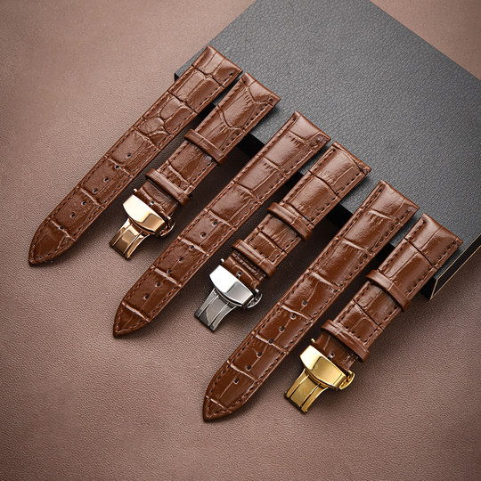 Genuine leather watch strap, unisex, cowhide strap, pin buckle, butterfly buckle, wear-resistant, non-shedding, breathable, waterproof, first-layer leather