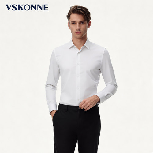 【免烫】VSKONNE威斯康尼男长袖衬衫多色00%棉200支通勤休闲衬 - 图1