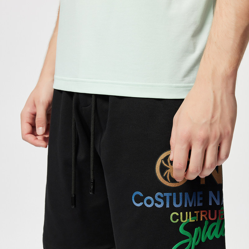 CNC男装春夏新款男士时尚字母LOGO彩色印花短裤抽绳直筒休闲裤,淘宝优惠券,粉丝福利购,淘宝优惠卷