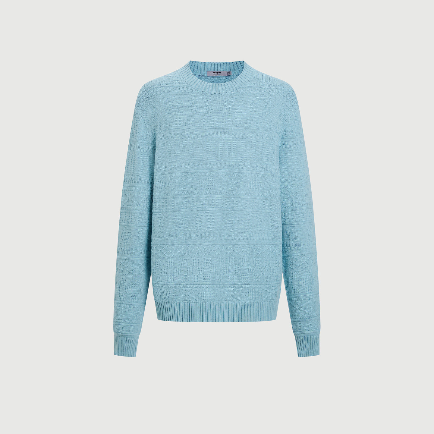 CNC男装25秋冬新款满版LOGO图案时尚清新针织混纺羊毛衫男,淘宝优惠券,粉丝福利购,淘宝优惠卷