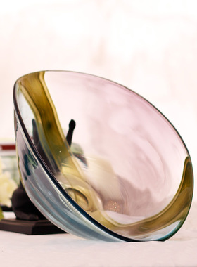 百花园宽口玻璃花瓶居家办公样板间装饰 干花插花器 工艺品摆件