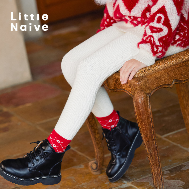 LittleNaive女童外穿针织打底裤户外运动休闲裤儿童保暖加厚裤子,淘宝优惠券,粉丝福利购,淘宝优惠卷