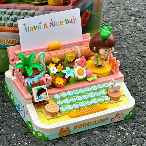 费米盒子肉肉酱打字机积木送女生女孩高颜值益智拼装玩具生日礼物 - 图0