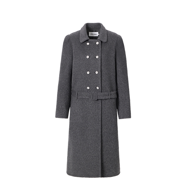 LEDIM WANG绵羊毛双面毛呢外套女2024秋季新款双排扣气质长款大衣