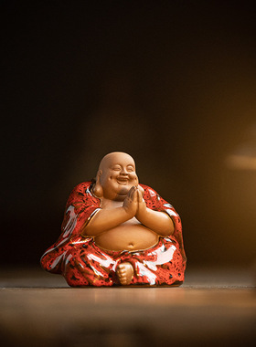 陶瓷弥勒佛摆件招财大肚笑佛菩萨中式禅意家居桌面茶宠茶玩装饰品